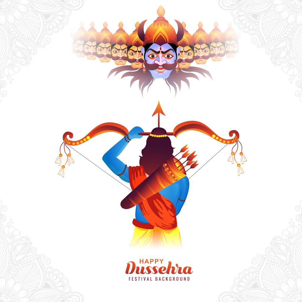 illustration of lord rama killing ravana in happy dussehra festi
